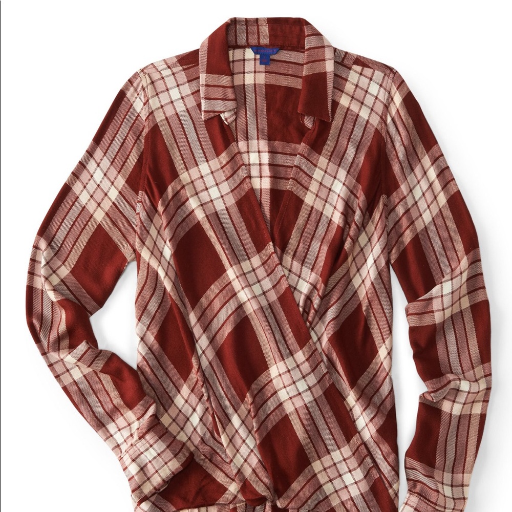 NWT Plaid Wrap Front Top